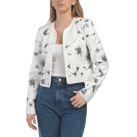 DEREK LAM 10 CROSBY White/Black Cameron Sequin Jacket